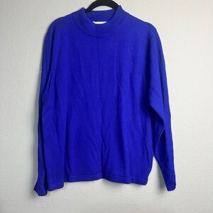 Stephanie Andrews Royal Blue Textured Mock Neck 100% Merino Wool Sweater XL